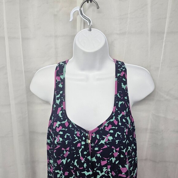 Jessica Simpson Blue Purple Sleeveless Dress Abstract Sporty Ruffle Zip 6 - Picture 2 of 14
